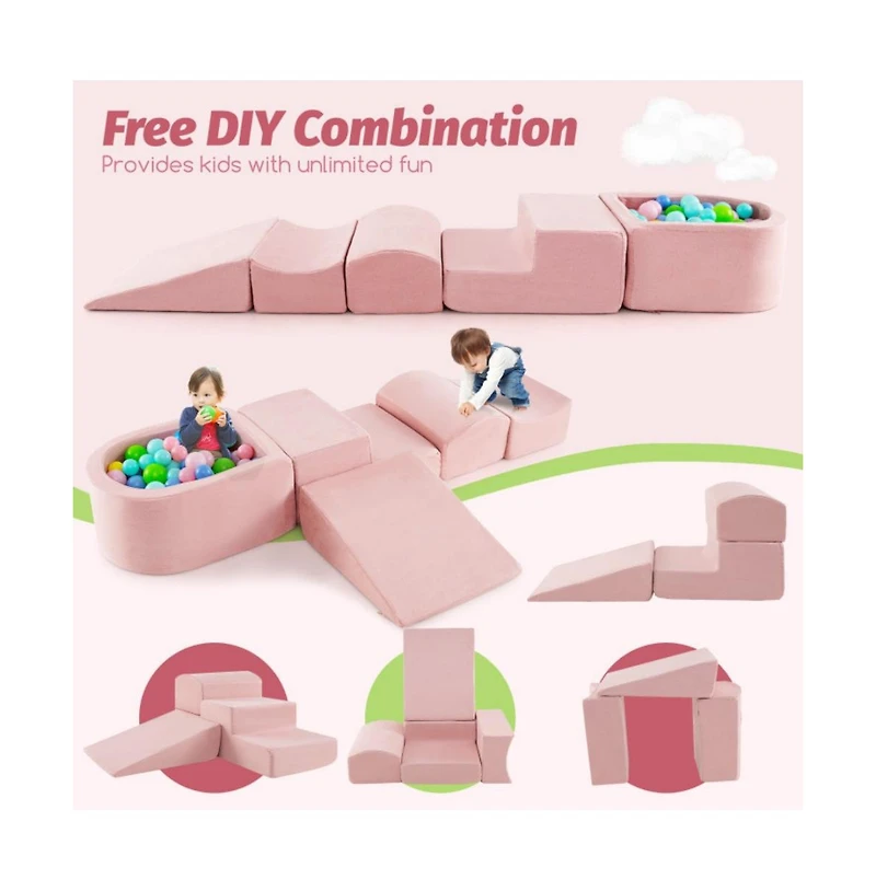 Hongge Kid's Soft Climbing Blocks Set with Slide Step Shapes and Ball Pit for Indoor Play