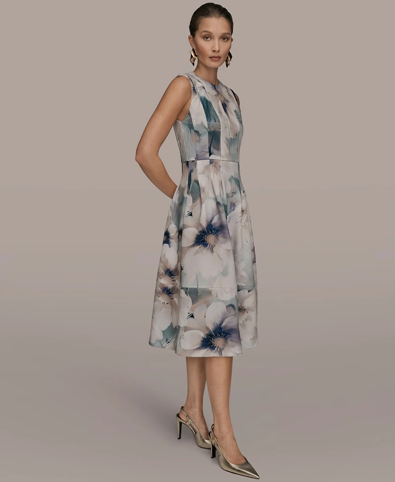 Donna Karan New York Women's Sleeveless Floral Fit and Flare Midi Dress