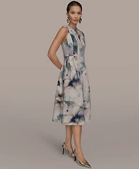 Donna Karan New York Women's Sleeveless Floral Fit and Flare Midi Dress