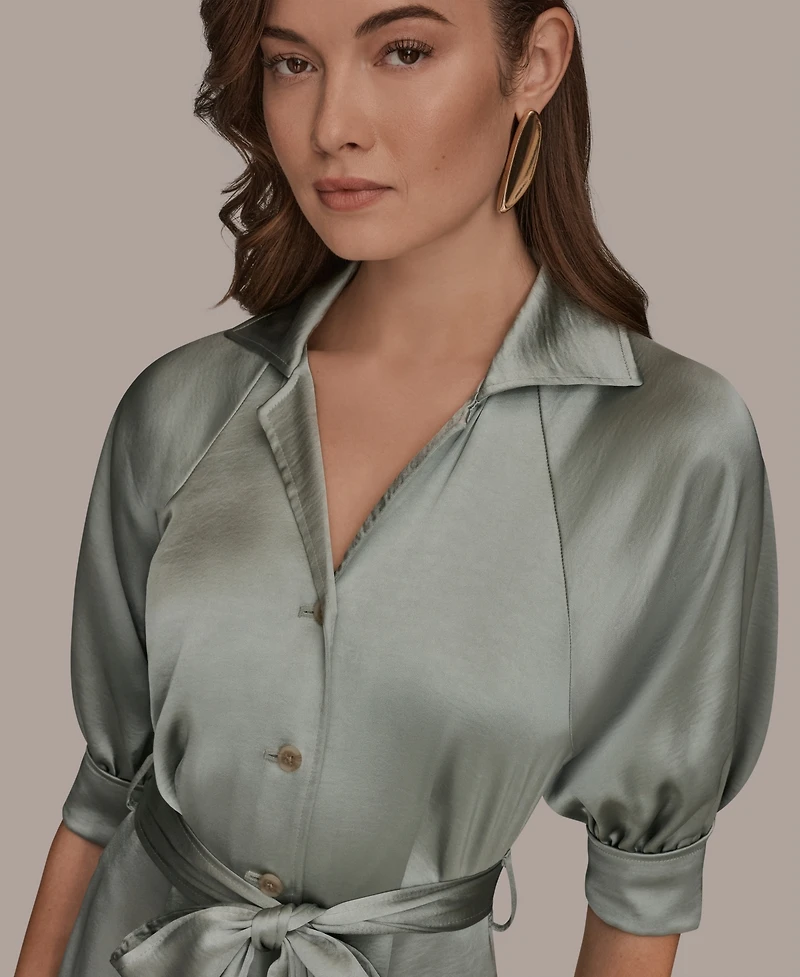 Donna Karan New York Women's Spread Collar Midi Shirt Dress