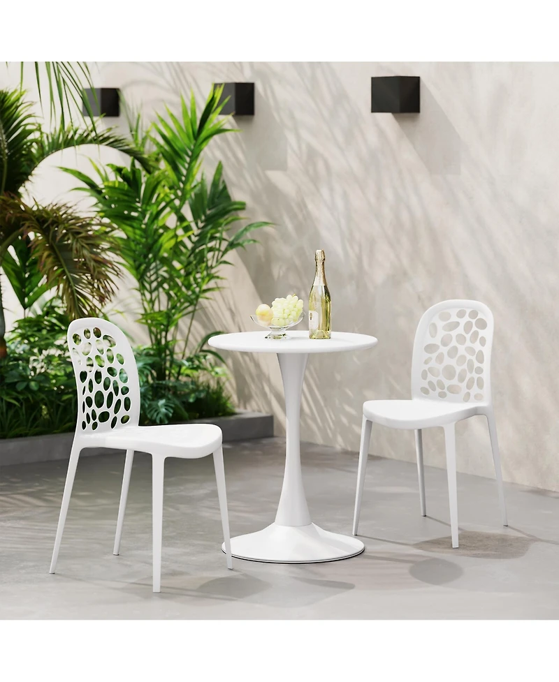 WestinTrends 3-Piece Outdoor Indoor Metal Patio Dining Table Set With Stackable Polypropylene Patio Side Chairs