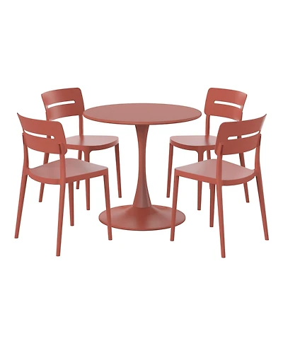 WestinTrends 5-Piece Outdoor Indoor Round Metal Patio Dining Table Set With Stackable Chairs