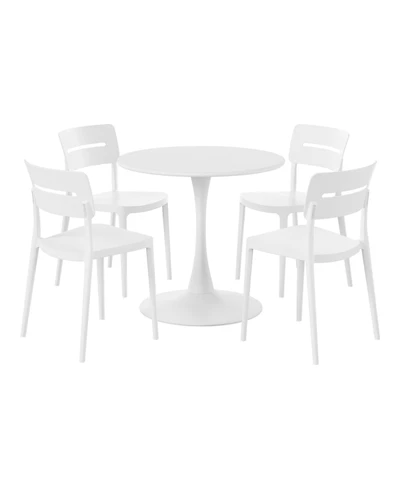 WestinTrends 5-Piece Outdoor Indoor Round Metal Patio Dining Table Set With Stackable Patio Chairs