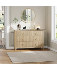 gaomon Dresser 48"W, 6-Drawer Modern Wood Chest with Metal Handles, Bedroom Storage Cabinet Tv Stand for Living Room