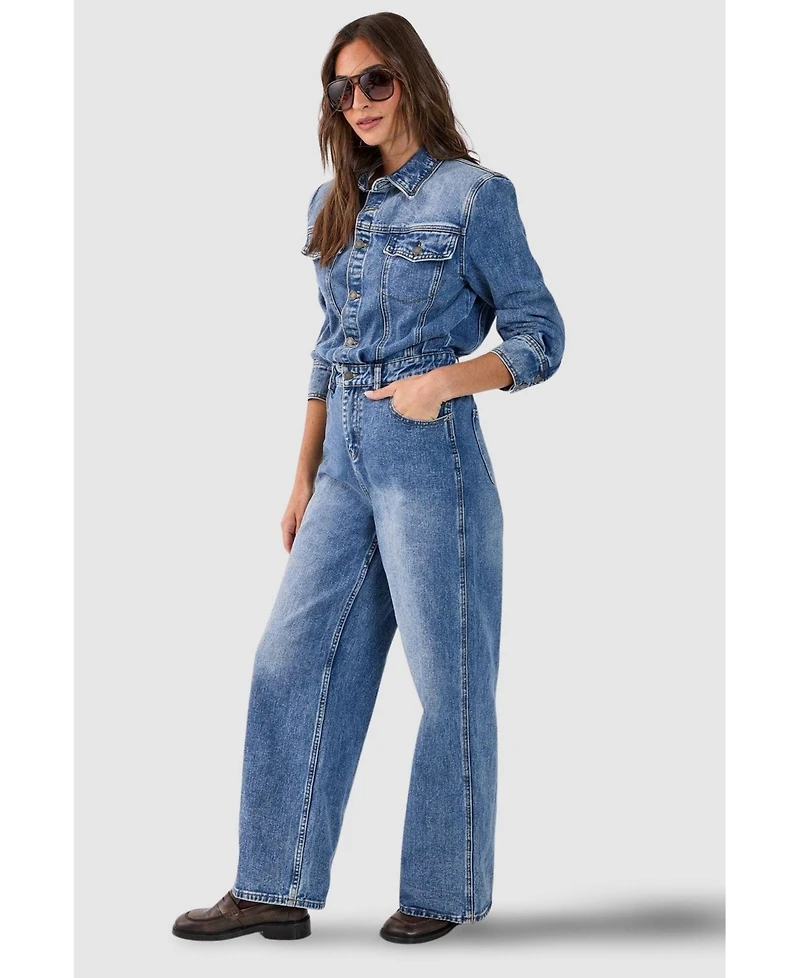 Nasty Gal Women's Denim Shoulder Pad Boilersuit