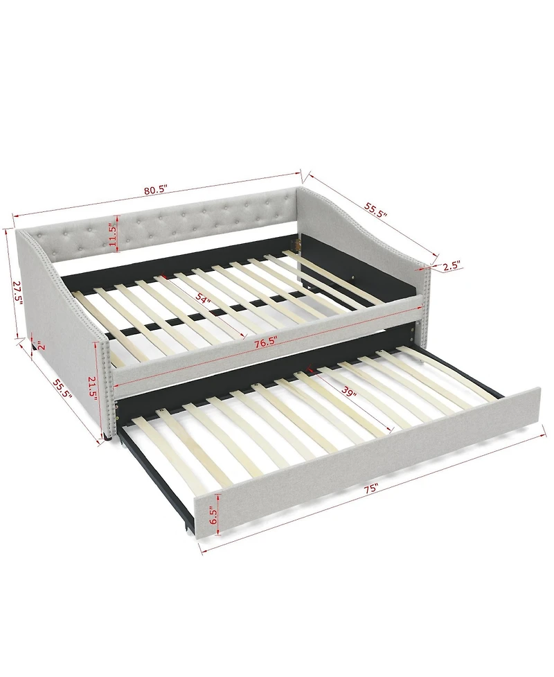 Simplie Fun Upholstered Daybed with Trundle, Beige (80.5"x55.5"x27.5")