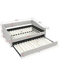 Simplie Fun Upholstered Daybed with Trundle, Beige (80.5"x55.5"x27.5")