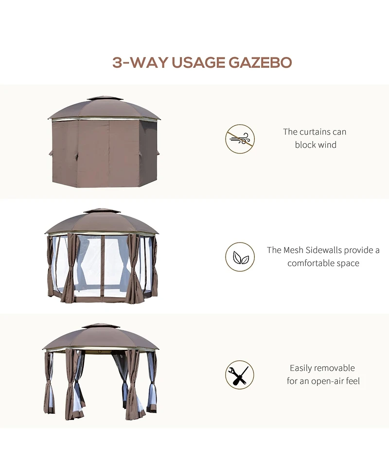 Outsunny 12' x 12' Round Outdoor Patio Gazebo Canopy with 2-Tier Roof,