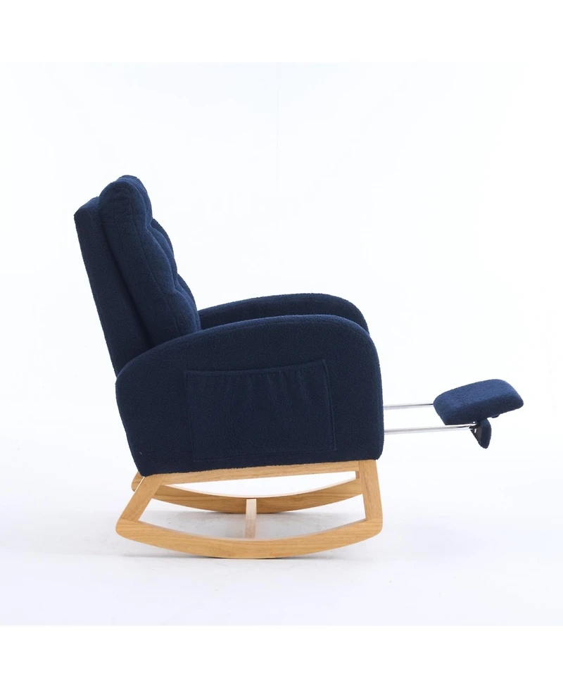 Streamdale Furniture Navy Blue Rocking Chair with Footrest & Pocket