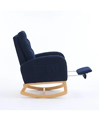 Streamdale Furniture Navy Blue Rocking Chair with Footrest & Pocket