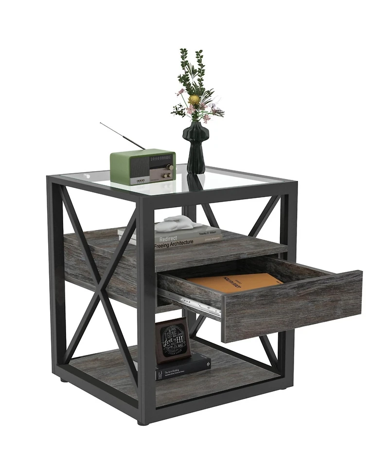 Streamdale Furniture Modern End Table with Drawer - Rustic Nightstand