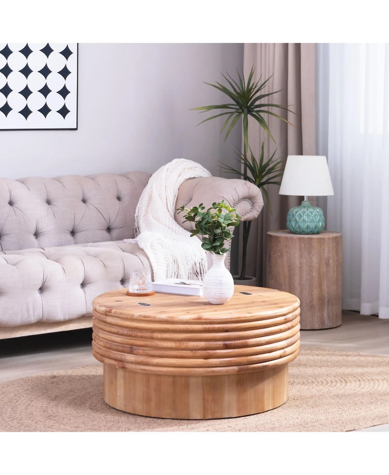 Streamdale Furniture Round Lift-Top Coffee Table - Hidden Storage Natural Finish