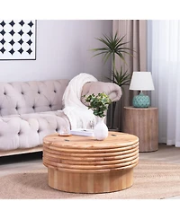 Streamdale Furniture Round Lift-Top Coffee Table - Hidden Storage Natural Finish