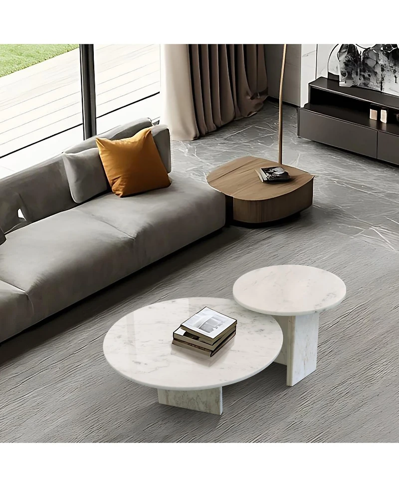 Streamdale White Marble Coffee Table Set - Living Room Tables