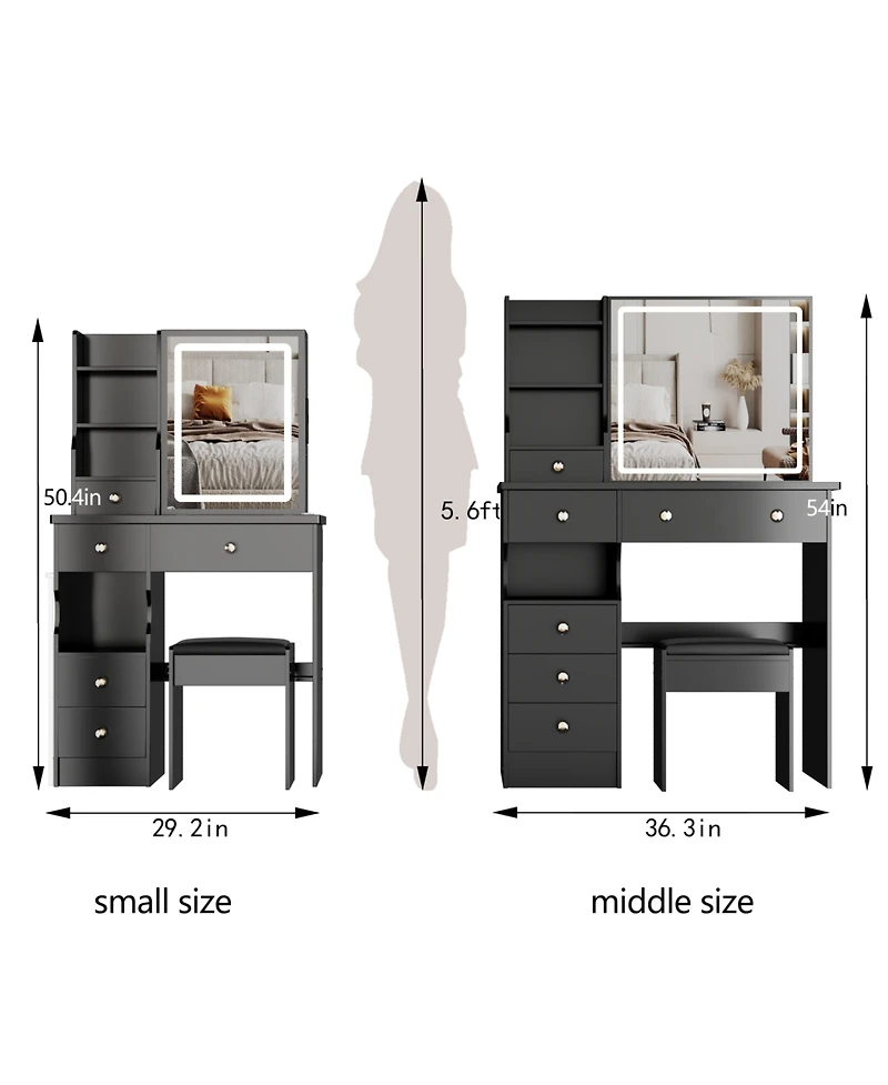 Streamdale Furniture Led Mirror Vanity Table with Stool