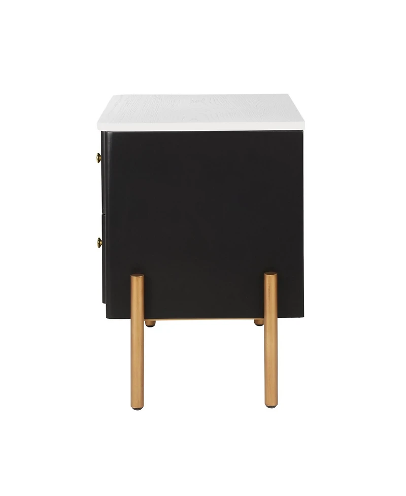 Streamdale Furniture Modern Black Nightstand with Fluted Drawers & Gold Accents