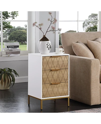 Streamdale Furniture White & Natural Mid-Century Nightstand with Gold Accents