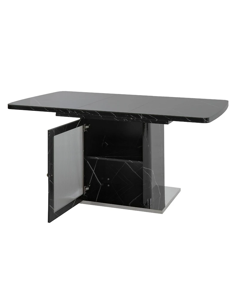Streamdale Furniture Modern Extendable Black Marble Dining Table with Storage