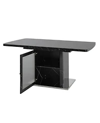 Streamdale Furniture Modern Extendable Black Marble Dining Table with Storage