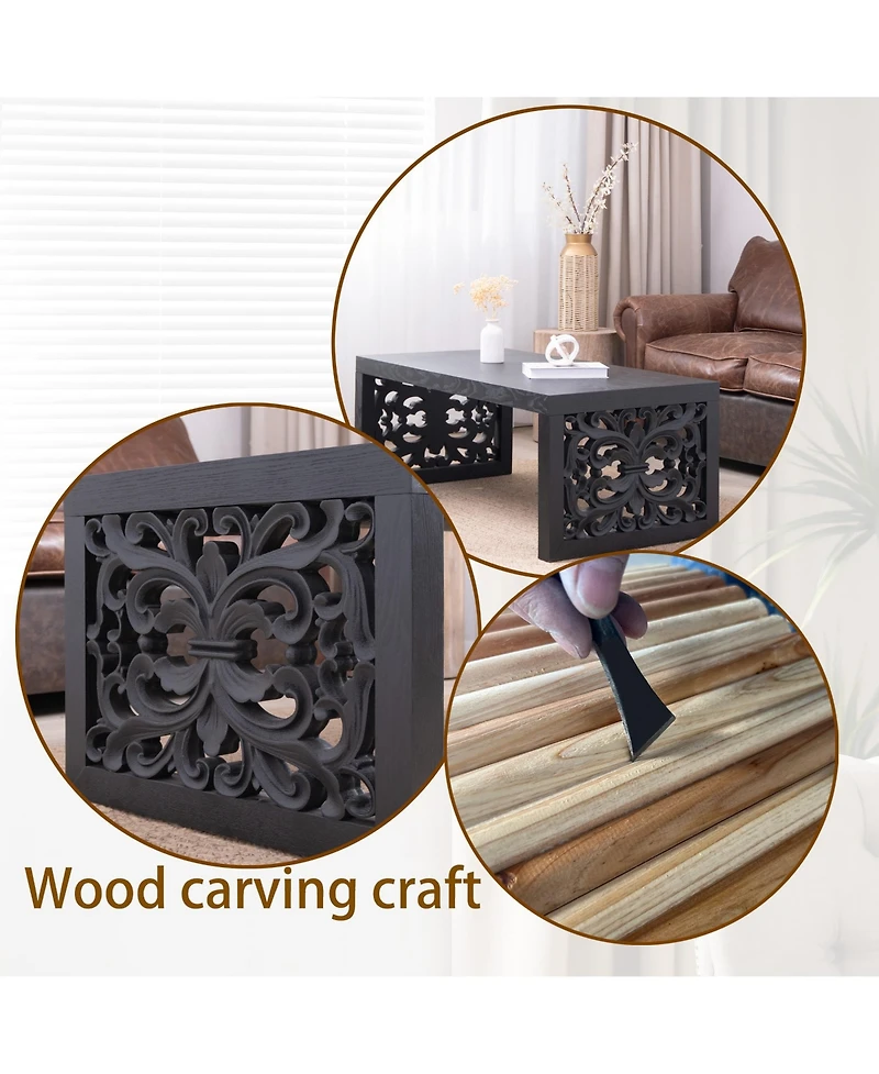 Streamdale Furniture Carved Wood Coffee Table - Ornate Side Panels