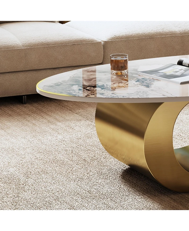 Streamdale Furniture 49" Faux Marble Oval Coffee Table, Gold Base