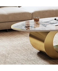 Streamdale Furniture 49" Faux Marble Oval Coffee Table, Gold Base