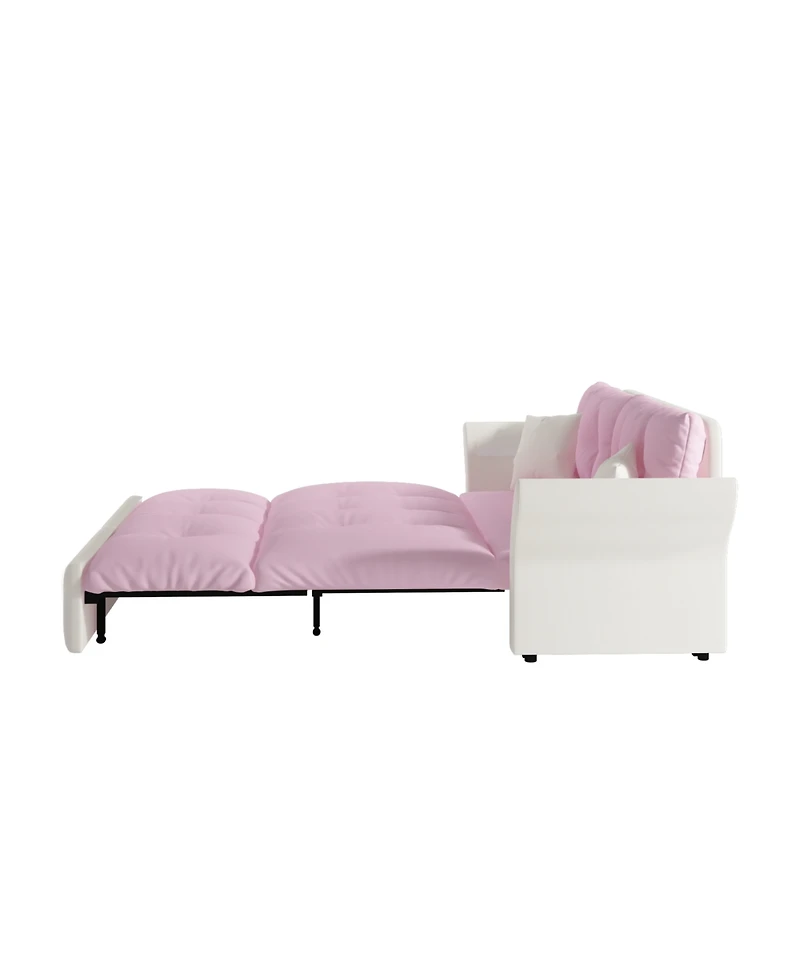 Streamdale Furniture Queen Pull Out Sofa Bed, 3-in-1 Convertible Sleeper, Tufted Velvet Loveseat, Pink