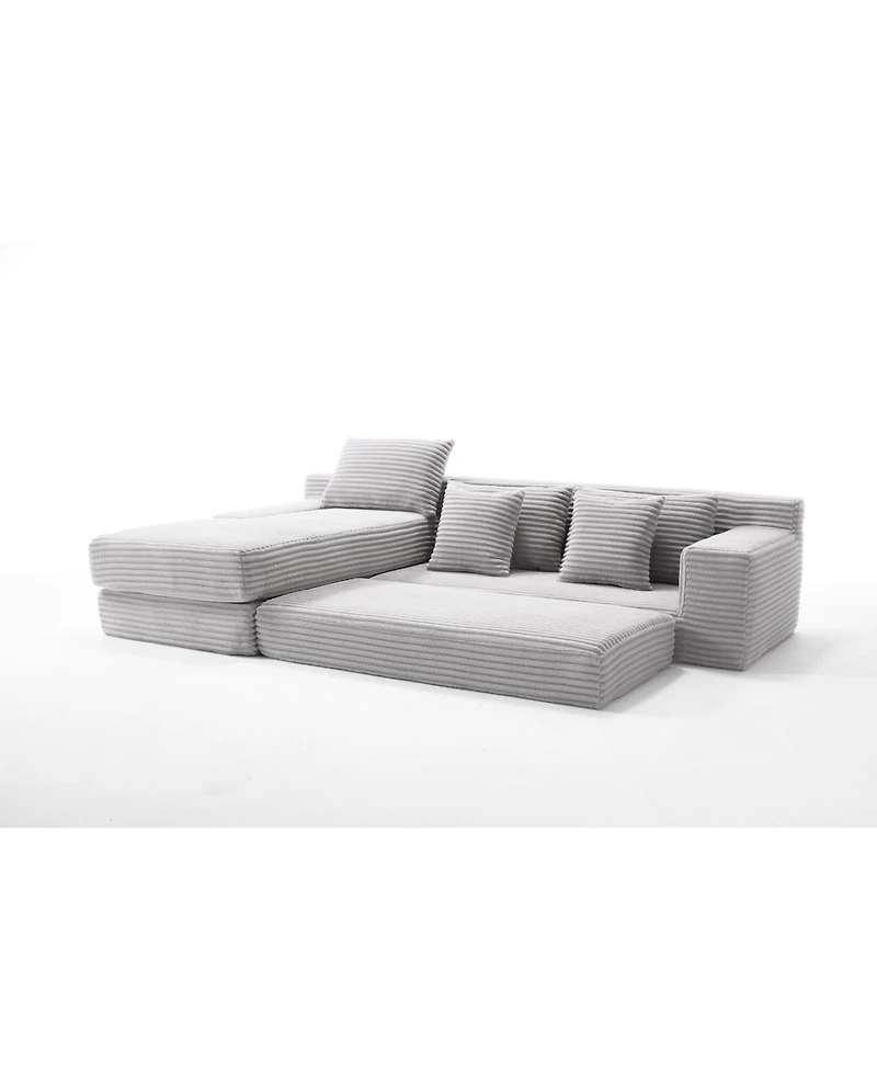 Streamdale Furniture L-Shaped Corduroy Sectional Sofa Bed - Light Gray