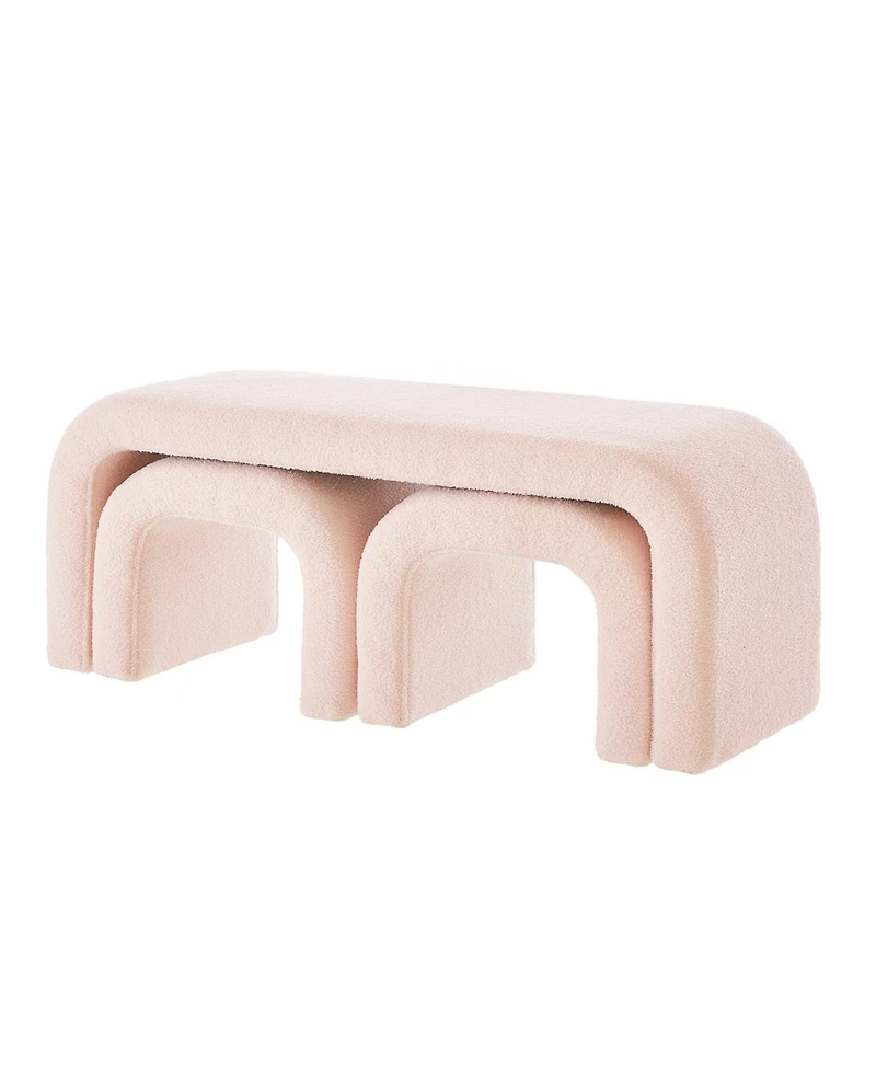 Streamdale Furniture U-Shaped Teddy Ottoman Bench Set of 3- Pink