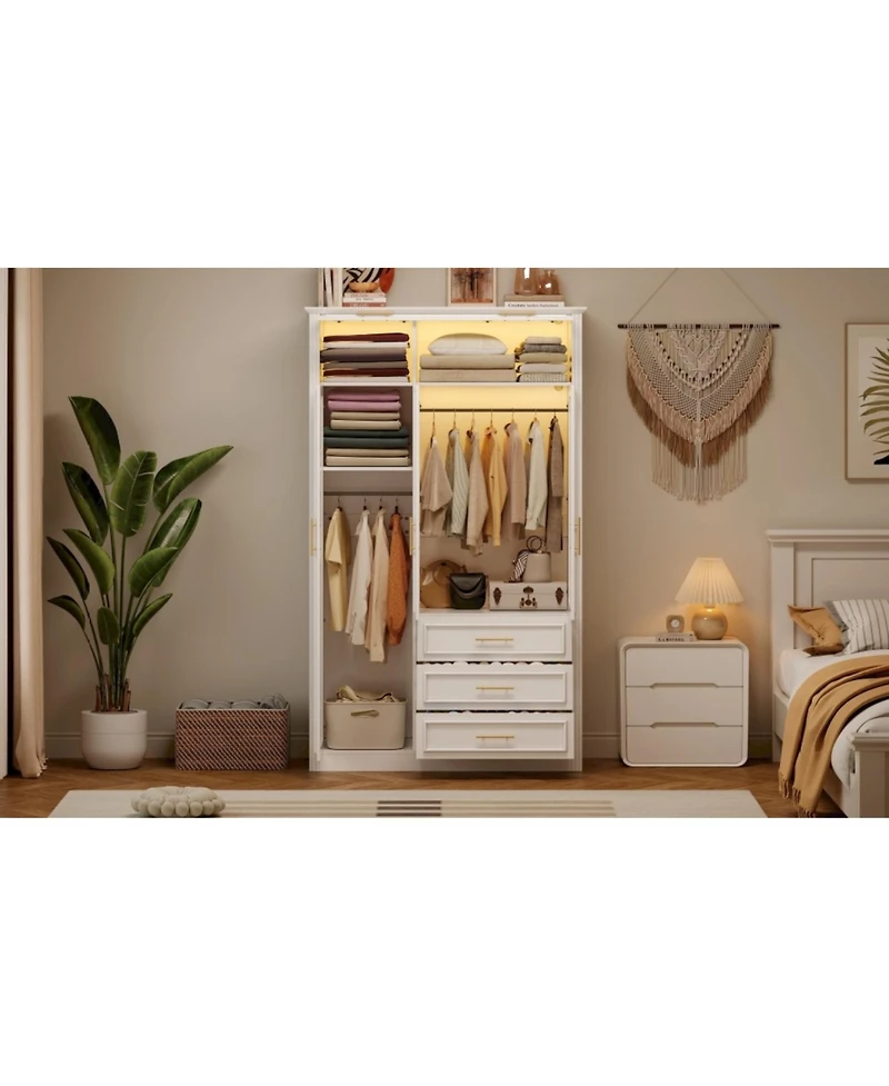 Streamdale Furniture 4-Door Wardrobe Armoire Closet w/ Led & 3 Drawers - White
