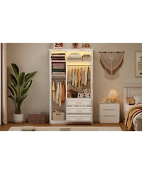Streamdale Furniture 4-Door Wardrobe Armoire Closet w/ Led & 3 Drawers - White