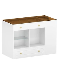 Streamdale Furniture Closet Island with Drawers, Glass Top, Shelves, Jewelry Storage - White