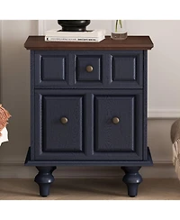Streamdale Vintage Nightstand 2 Drawer Roman Column Legs Dark Blue