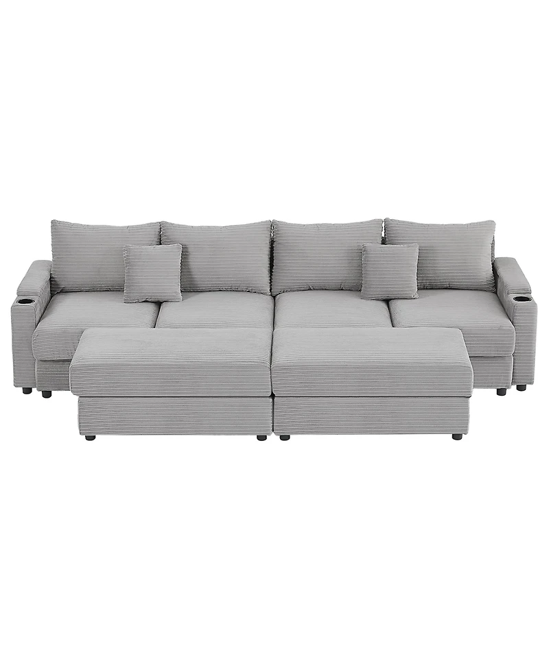 Streamdale Furniture 123" Modern Sectional Sofa w/ Storage, Ottomans, Usb, Cup & Phone Holders - Grey