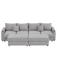 Streamdale Furniture 123" Modern Sectional Sofa w/ Storage, Ottomans, Usb, Cup & Phone Holders - Grey