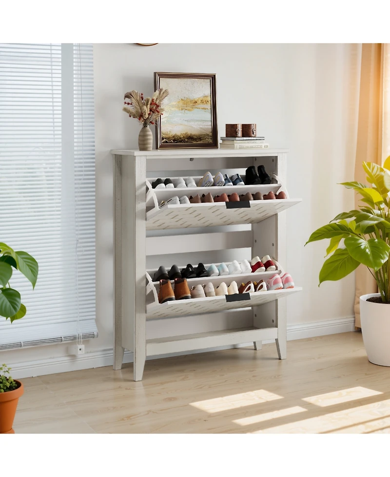 Streamdale Retro White Shoe Cabinet - Mid-Century Style