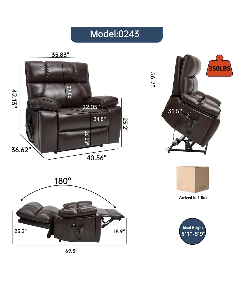 Streamdale Furniture Streamdale Brown Leatheraire Power Lift Recliner with Heat & Massage