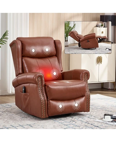 Streamdale Furniture Streamdale Red Leather Heat Massage Rocker Swivel Recliner