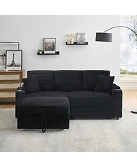 Streamdale Furniture 80" Corduroy Sofa with Reclining, Cup Holders & Removable Footstool, Black