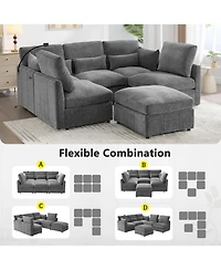 Streamdale Furniture Modern Sectional Sofa U-Shaped Couch w/ Ottoman, Usb & Phone Holder - Grey