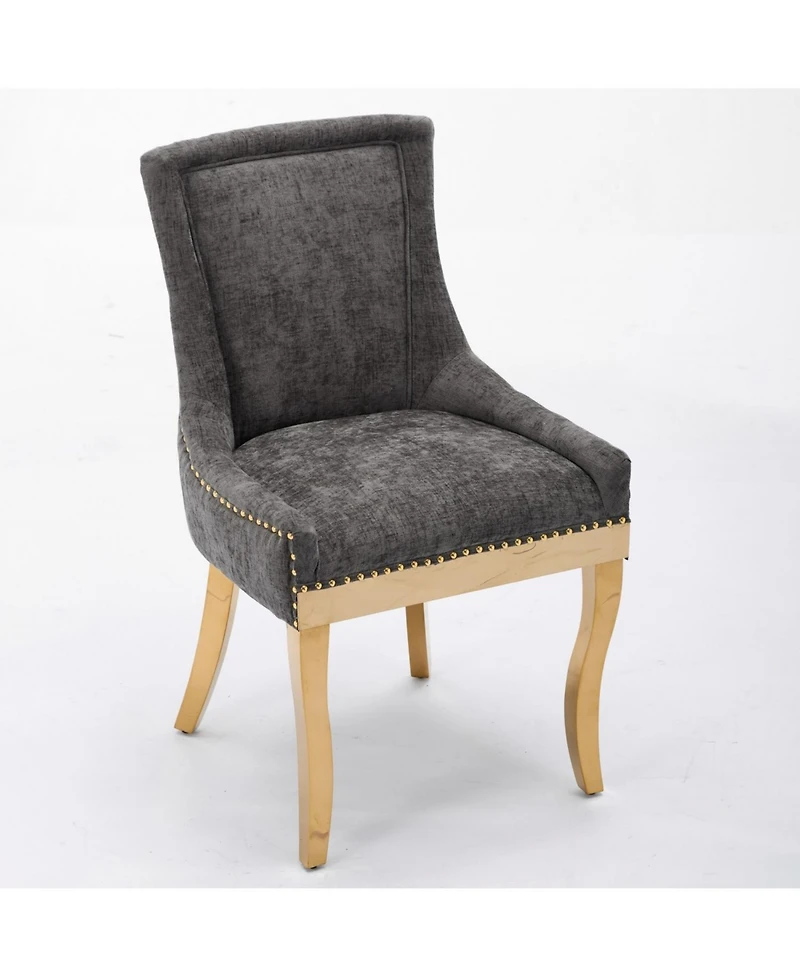 Streamdale Furniture Streamdale Chenille Dining Chairs, Gold Legs, Rivet Trim, Set of 2