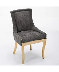 Streamdale Furniture Streamdale Chenille Dining Chairs, Gold Legs, Rivet Trim, Set of 2