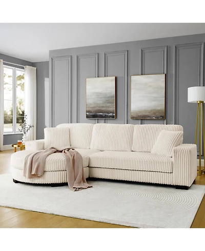 Streamdale Furniture Corduroy Tufted Sleeper Sectional Sofa - L-Shaped Modular - Beige