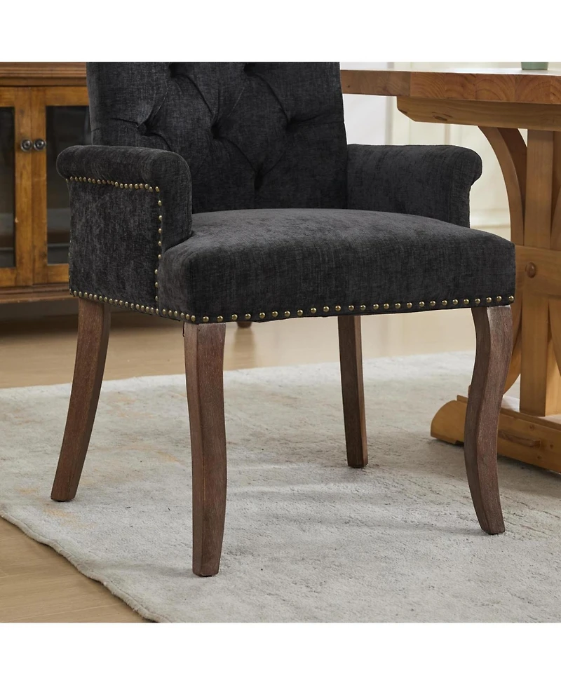 Streamdale Furniture Chenille Upholstered Dining Chair, Wood Legs, Tufted, Black
