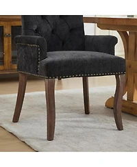 Streamdale Furniture Chenille Upholstered Dining Chair, Wood Legs, Tufted, Black