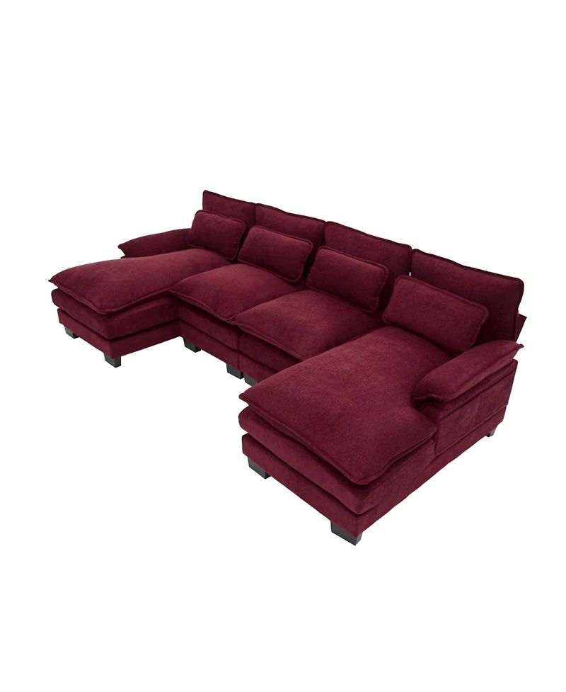 Streamdale Furniture U Shaped Cloud Couch, 110" Chenille Sectional Sofa with Double Chaise