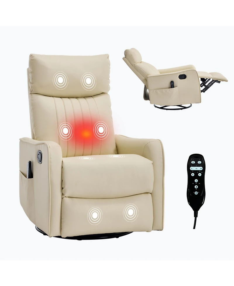 Streamdale Furniture Faux Leather Heat Massage Manual Recliner Chair with Rocker & Swivel