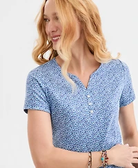 Style & Co Women's Printed Short-Sleeve Henley Top, Macy's Exclusive