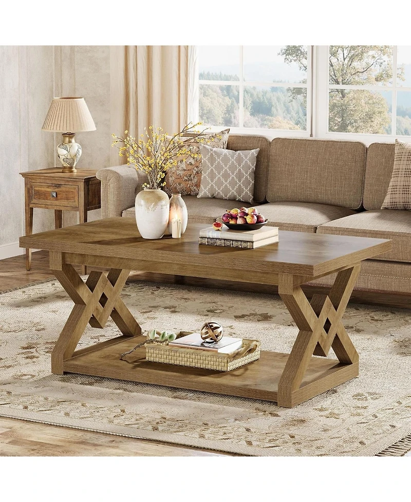 Tribesigns 2-Tier Coffee Center Table for Living Room, 47.24-Inch Farmhouse Rectangle Tea Cocktail Table