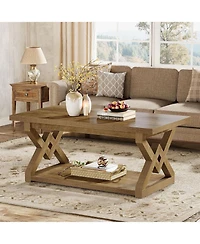 Tribesigns 2-Tier Coffee Center Table for Living Room, 47.24-Inch Farmhouse Rectangle Tea Cocktail Table